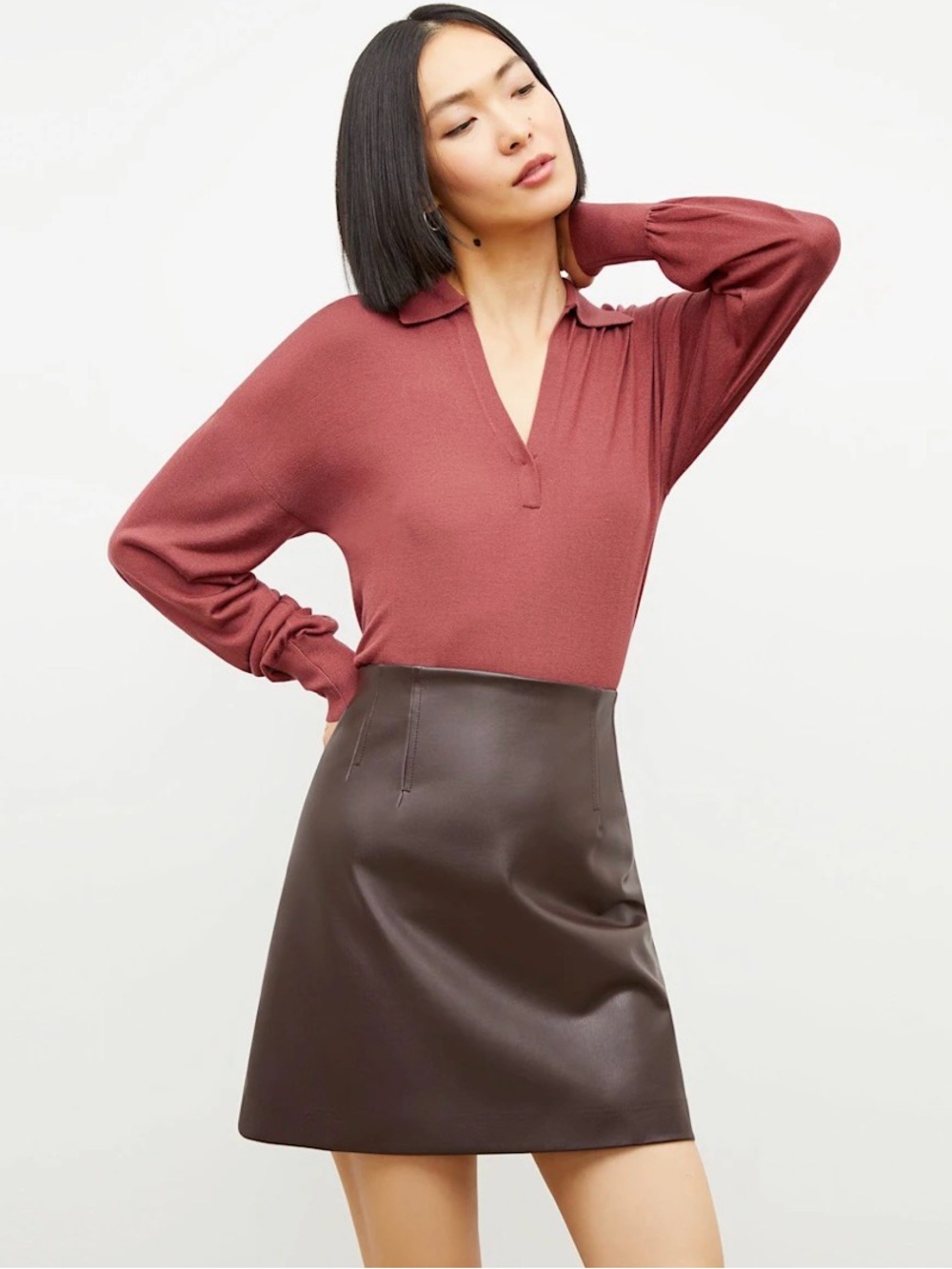 NWT MM LaFleur Whitney Vegan Leather Mini Skirt Brown